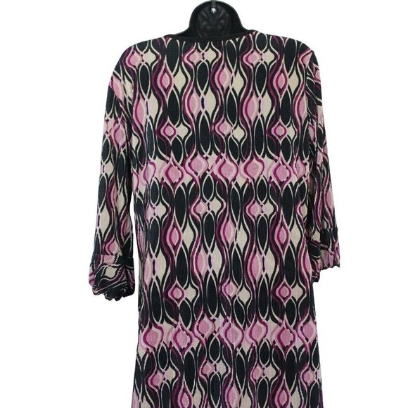 Dressbarn Tunic Top Blouse Crinkle Medium 3/4 Sleeve Pink Black Tan Size Medium - Picture 4 of 5